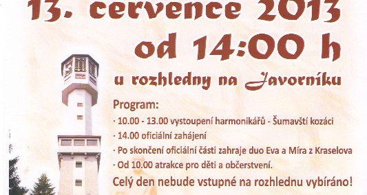 Pozvánka na oslavu 10. let "nové" rozhledny na Javorníku